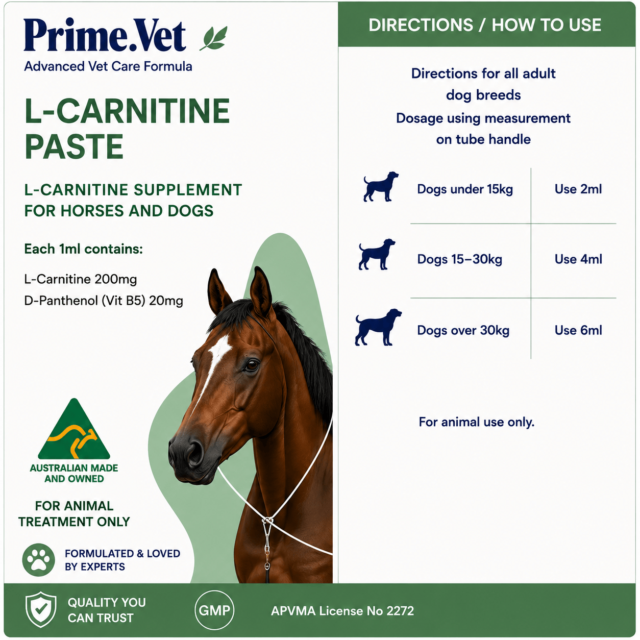 PrimeVet™ L-Carnitine Paste for Horses and Dogs 250g