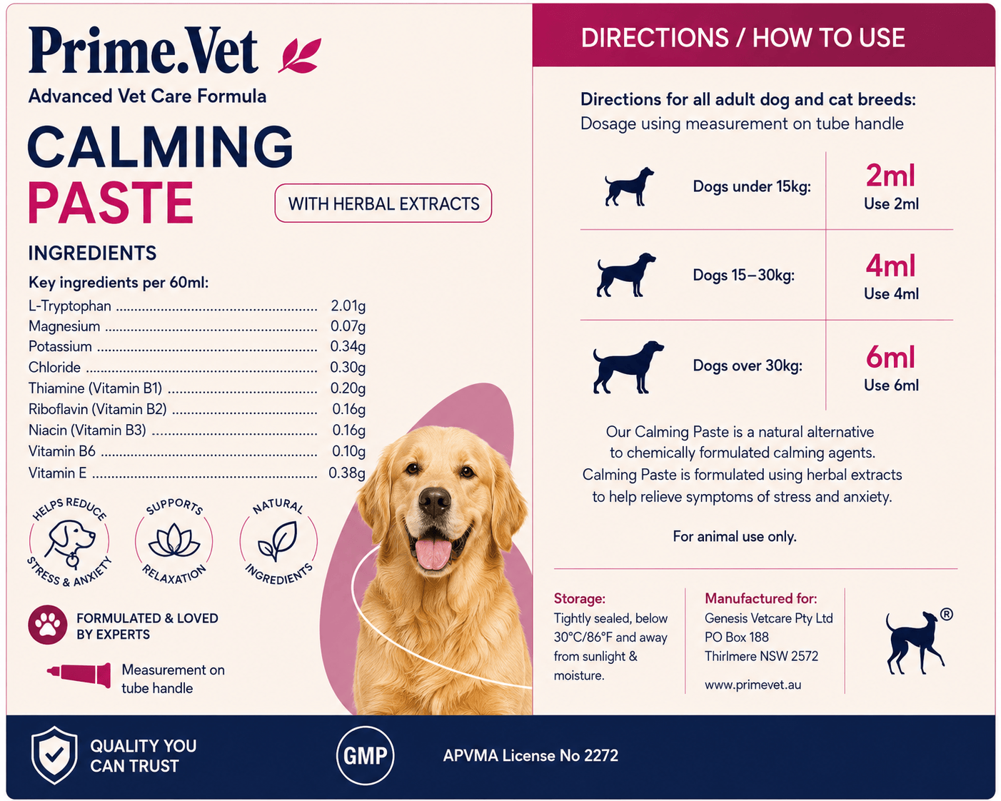 PrimeVet™ Dog Calming Paste 60ml